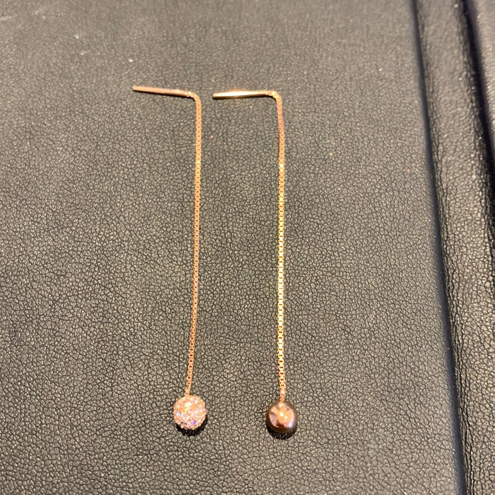 Pandora Rose plated Pave and Bead Dangle Earrings